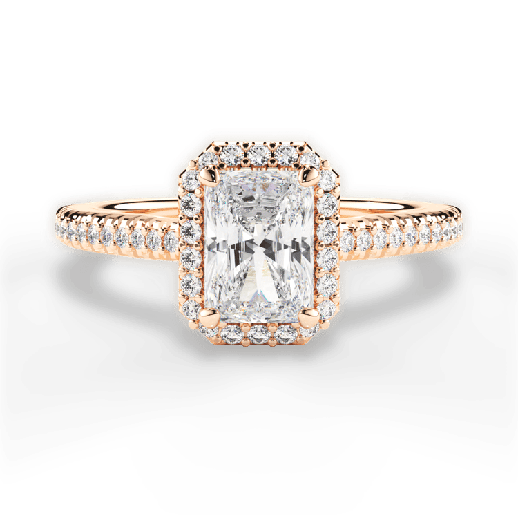 The Kris Radiant Cut 18kt Rose Gold Vaulted Halo Diamond Band Engagement Ring