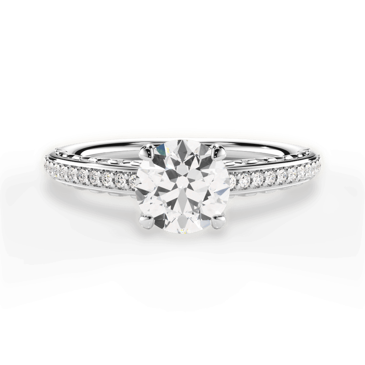 The Gio Round Cut Platinum Engraved Diamond Engagement Ring
