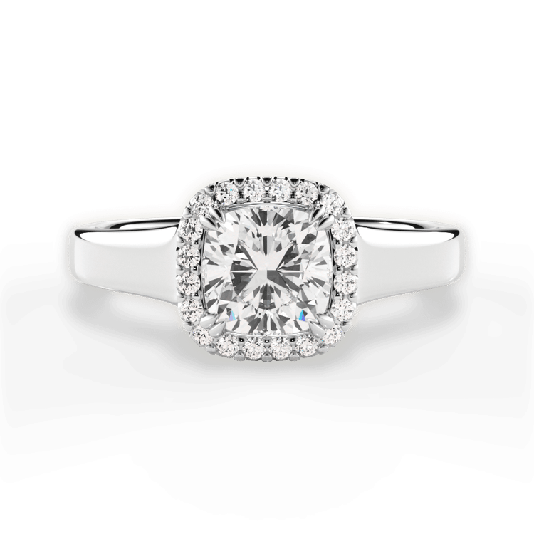 The Remi Cushion Cut Platinum Wide Band Cushion Halo Engagement Ring