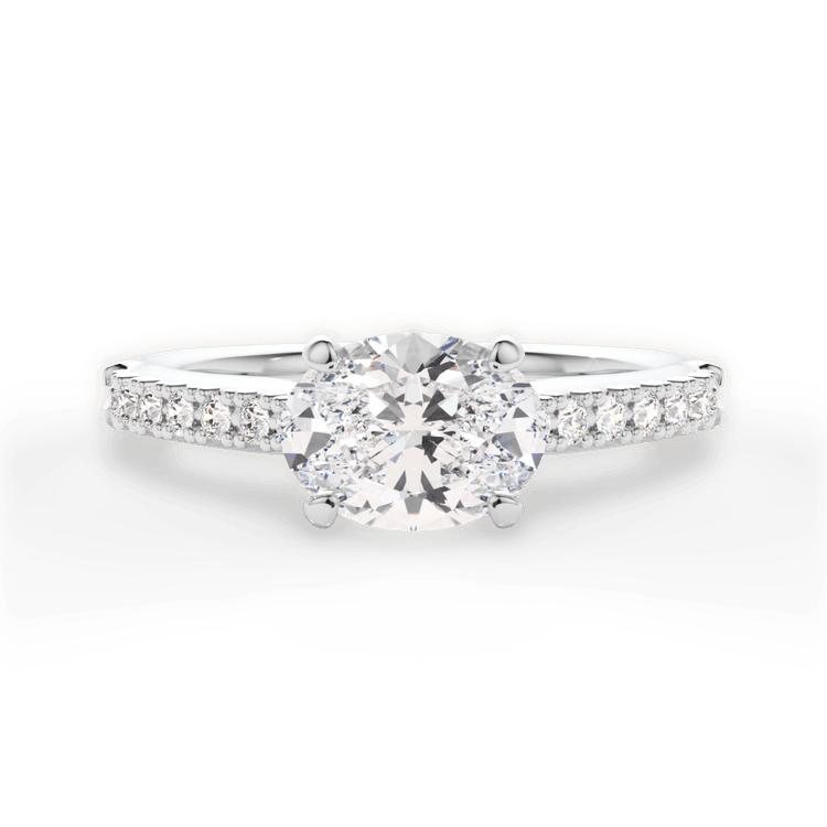 The Marta Oval Cut Platinum East To West French-Set Diamond Band Engagement Ring