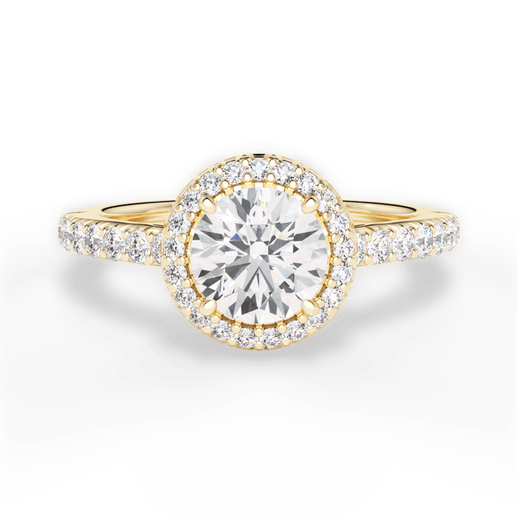 The Laura Round Cut 18kt Yellow Gold Classic French-set Halo Diamond Band Engagement Ring