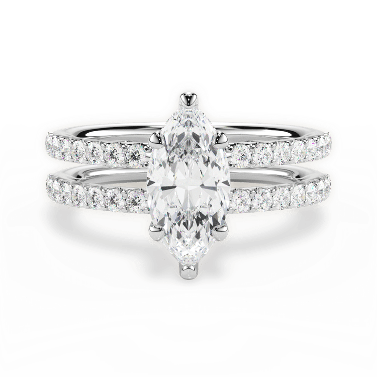 The Astra Marquise Cut Platinum Double Row Diamond Engagement Ring