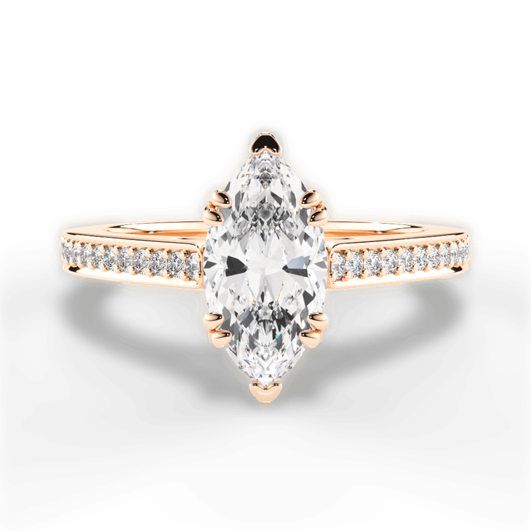 The Zahra Marquise Cut 18kt Rose Gold Pavé Vaulted Diamond Engagement Ring