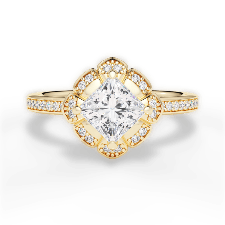 The Celeste Pear Shaped 18kt Yellow Gold Petal Halo Diamond Engagement Ring
