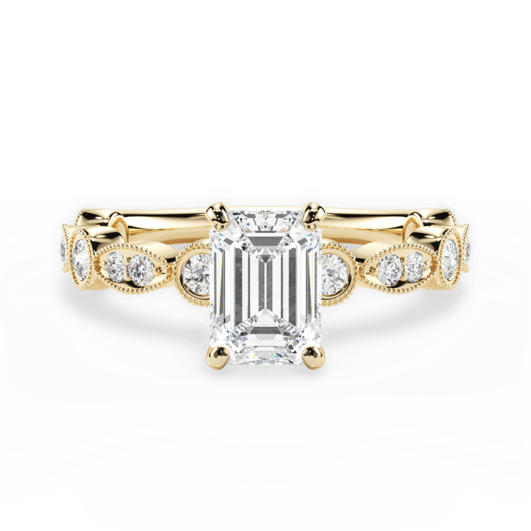 The Ciela Emerald Cut 18kt Yellow Gold Split Double Band Solitaire Engagement Ring