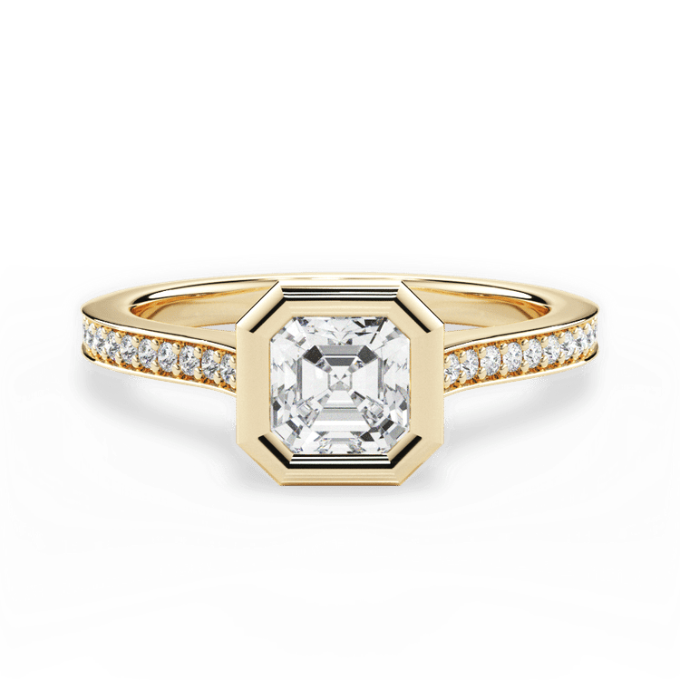 The Tyler Asscher Cut 18kt Yellow Gold Bezel-Set Pavé Diamond Band Engagement Ring