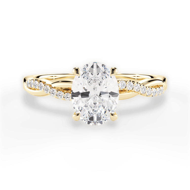 The Mia Oval Cut 18kt Yellow Gold Petite Half Diamond Twist Engagement Ring