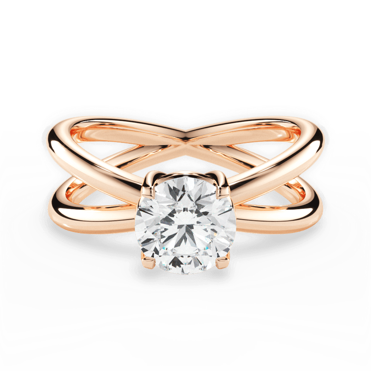The Ciara Round Cut 18kt Rose Gold Split Double Band Solitaire Engagement Ring