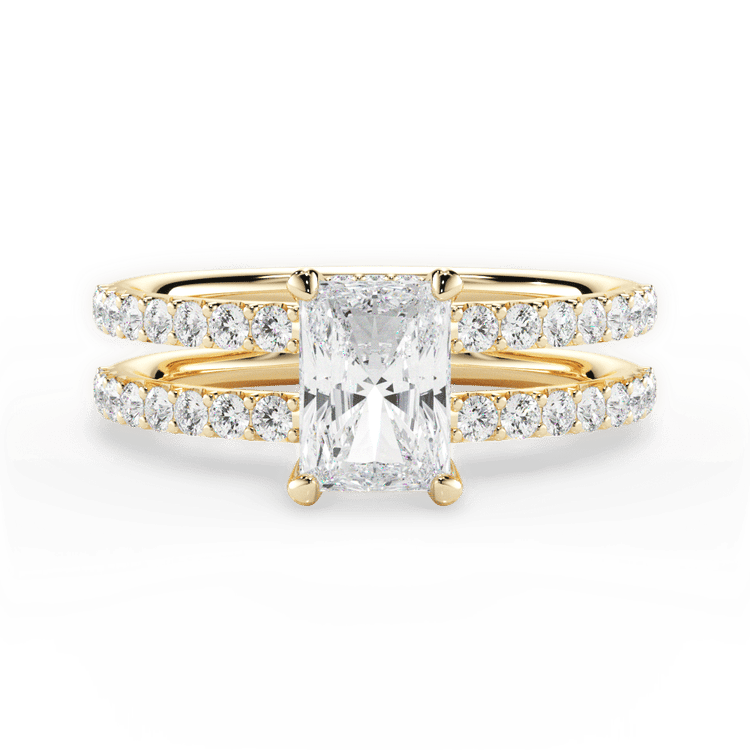 The Astra Radiant Cut 18kt Yellow Gold Double Row Diamond Engagement Ring