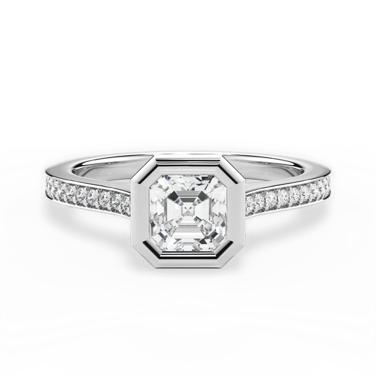 The Tyler Asscher Cut Platinum Bezel-Set Pavé Diamond Band Engagement Ring