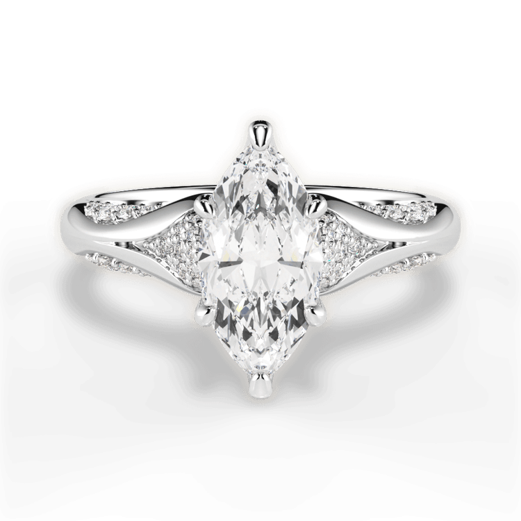 The Gabriella Marquise Cut Platinum Micropavé Diamond Petal Engagement Ring