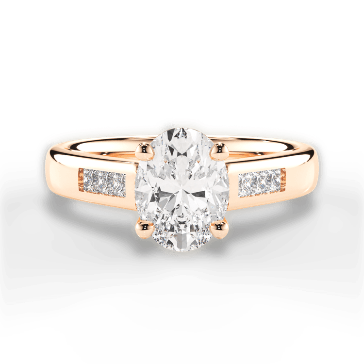 The Valentina Oval Cut 18kt Rose Gold Solitaire Channel-Set Diamond Band Engagement Ring