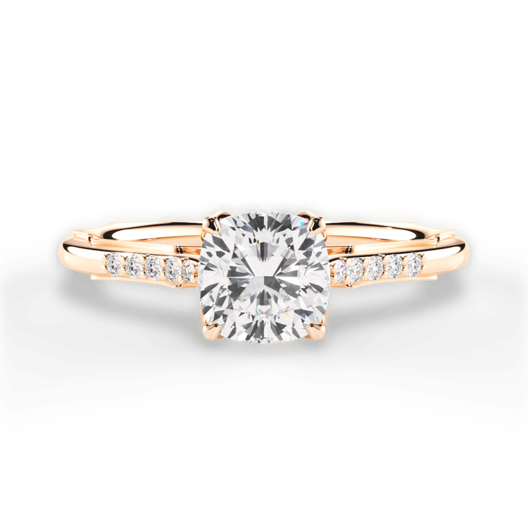 The Stephie Cushion Cut 18kt Rose Gold Modern French-Set Band Diamond Engagement Ring