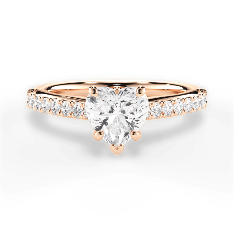 The Adele Heart Shaped 18kt Rose Gold French-Set Diamond Band Engagement Ring