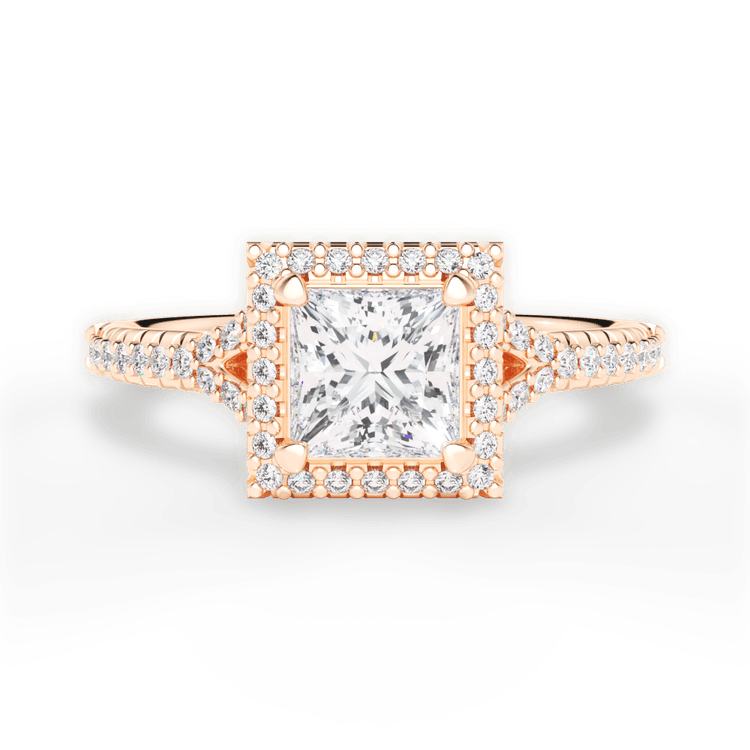 The Jordan Pear Shaped 18kt Rose Gold Dainty 'V' Band Halo Engagement Ring