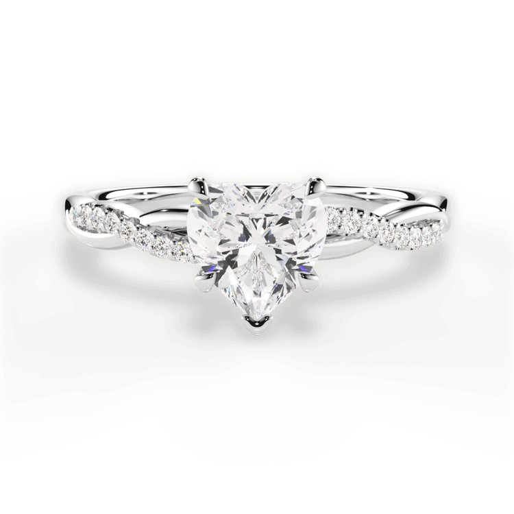 The Mia Heart Shaped Platinum Petite Half Diamond Twist Engagement Ring