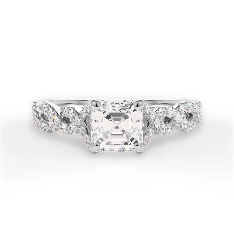 The Aurora Asscher Cut Platinum Diamond Twist Engagement Ring