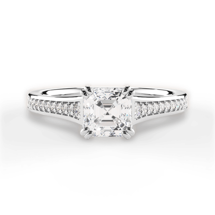 The Evita Asscher Cut Platinum Micropavé Diamond Band Engagement Ring