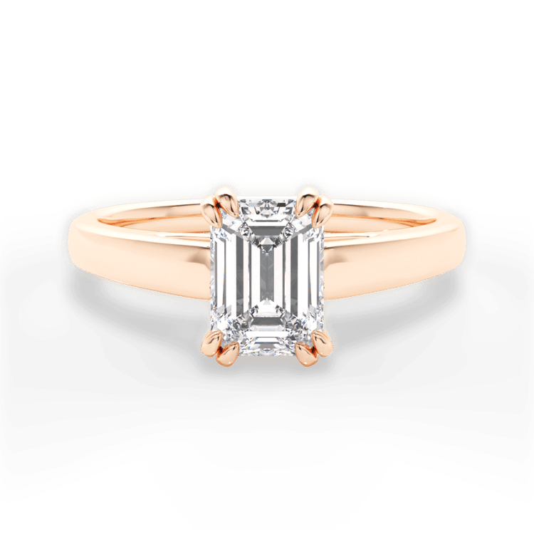 The Brooke Emerald Cut 18kt Rose Gold Solitaire Cathedral Tulip Engagement Ring