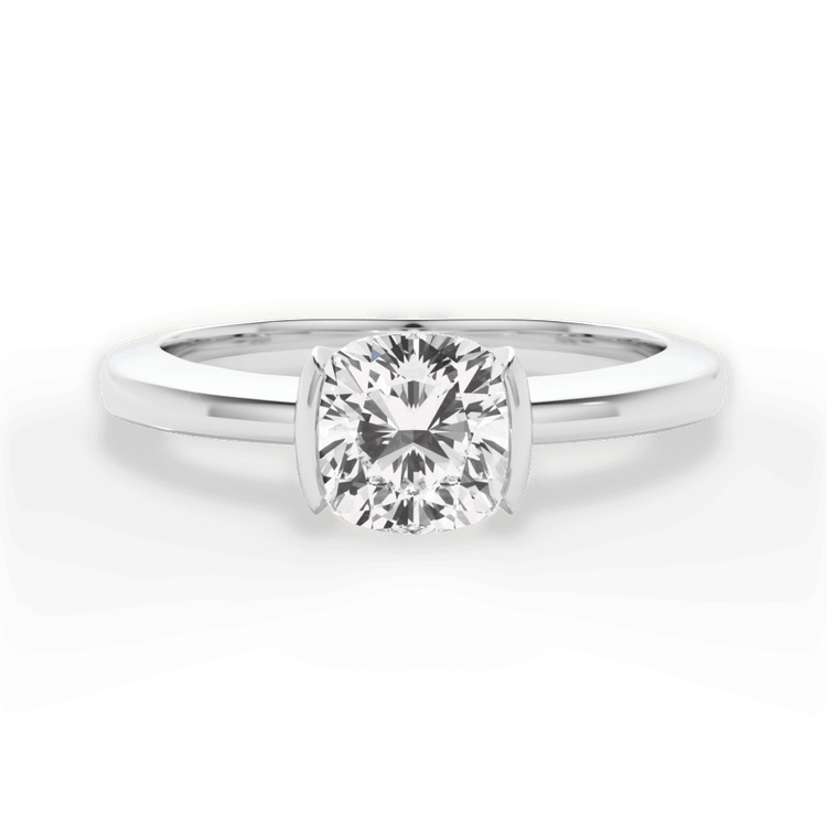 The Jaclyn Cushion Cut Platinum Solitaire Semi-Bezel-Set Engagement Ring
