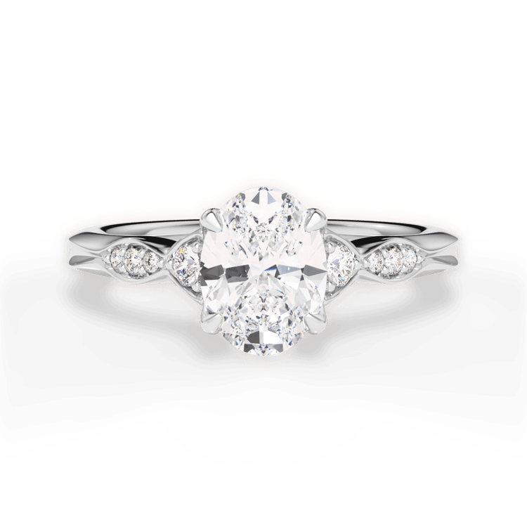 The Alida Oval Cut Platinum Vintage Diamond Accent Engagement Ring