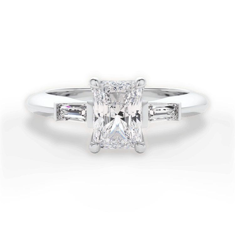 The Emma Radiant Cut Platinum Tapered Baguette Diamond Engagement Ring
