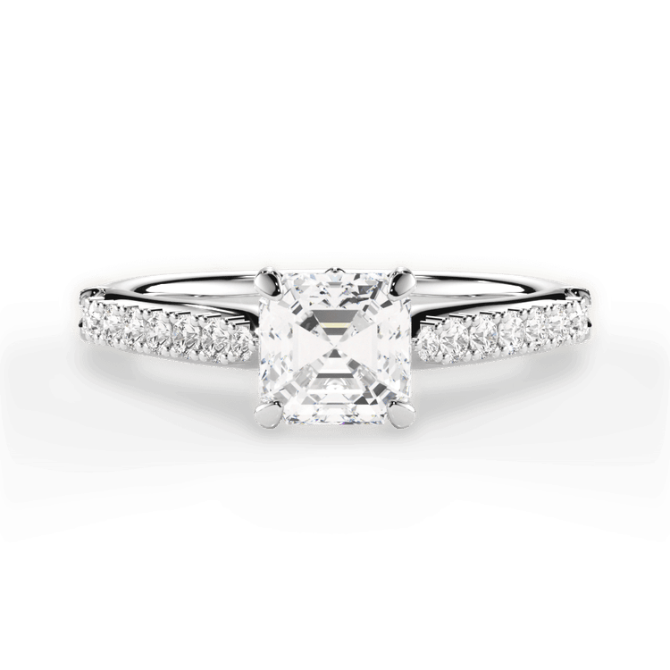 The Adele Asscher Cut Platinum French-Set Diamond Band Engagement Ring
