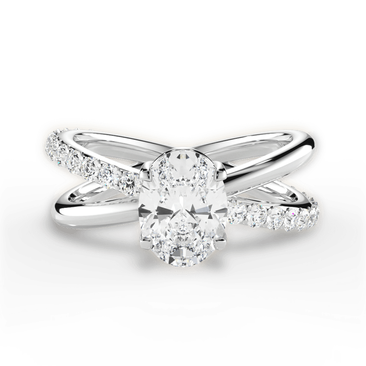 The Odette Oval Cut Platinum Modern Open Band Diamond Engagement Ring