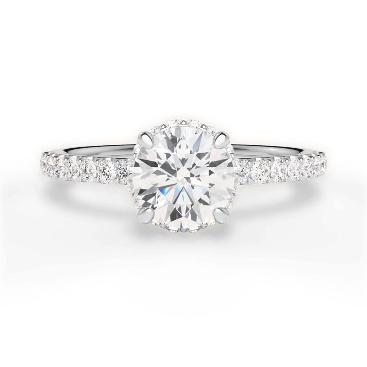 The Niki Round Cut Platinum Classic Diamond Band Engagement Ring with Hidden Halo