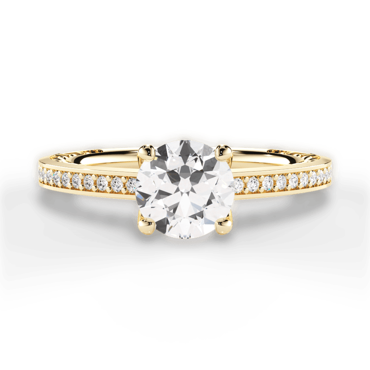 The Teisha Round Cut 18kt Yellow Gold Lattice Micropavé Diamond Band Engagement Ring