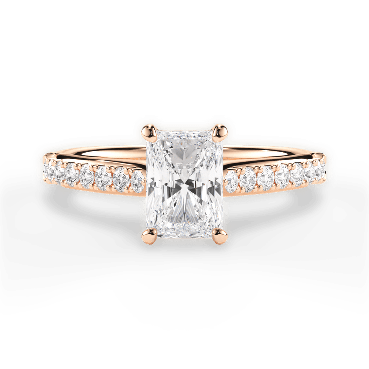 The Adele Radiant Cut 18kt Rose Gold French-Set Diamond Band Engagement Ring