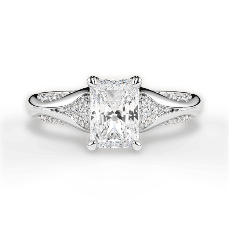 The Gabriella Radiant Cut Platinum Micropavé Diamond Petal Engagement Ring