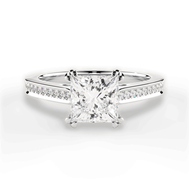 The Zahra Pear Shaped Platinum Pavé Vaulted Diamond Engagement Ring