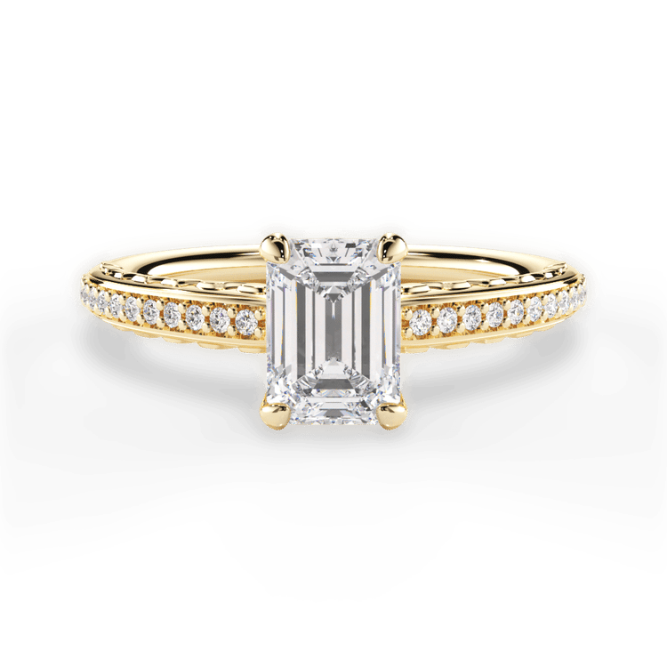 The Gio Emerald Cut 18kt Yellow Gold Engraved Diamond Engagement Ring