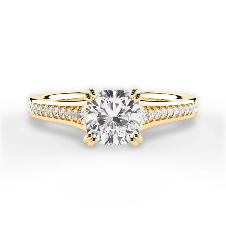 The Evita Cushion Cut 18kt Yellow Gold Micropavé Diamond Band Engagement Ring