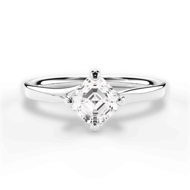 The Evelyn Asscher Cut Platinum Solitaire Kite Set Swirl Engagement Ring