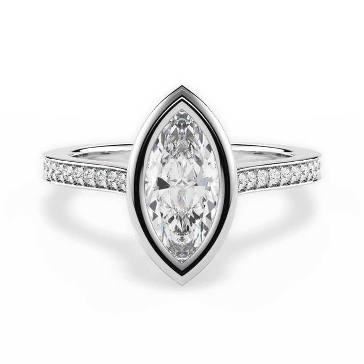 The Tyler Marquise Cut Platinum Bezel-Set Pavé Diamond Band Engagement Ring