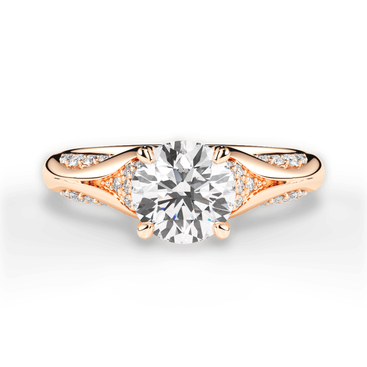 The Gabriella Round Cut 18kt Rose Gold Micropavé Diamond Petal Engagement Ring