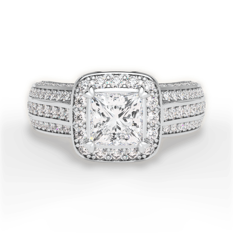 The Marisa Pear Shaped Platinum Masterwork Cushion Halo Triple Diamond Band Engagement Ring