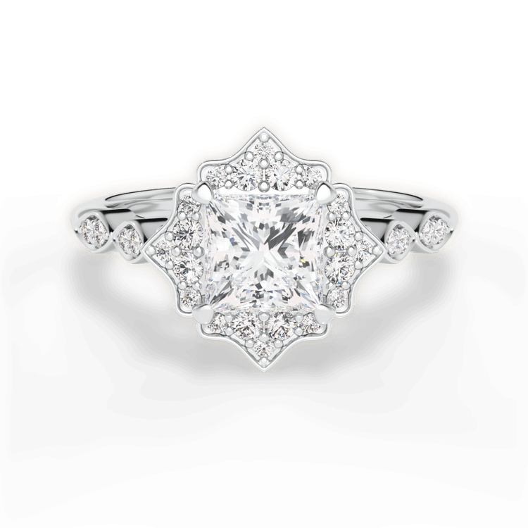 The Capri Pear Shaped Platinum Vintage Floral Halo Diamond Engagement Ring