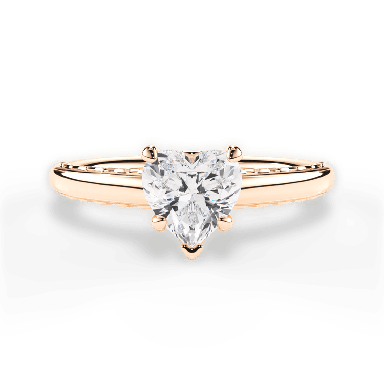 The Alessia Heart Shaped 18kt Rose Gold Engraved Solitaire Engagement Ring
