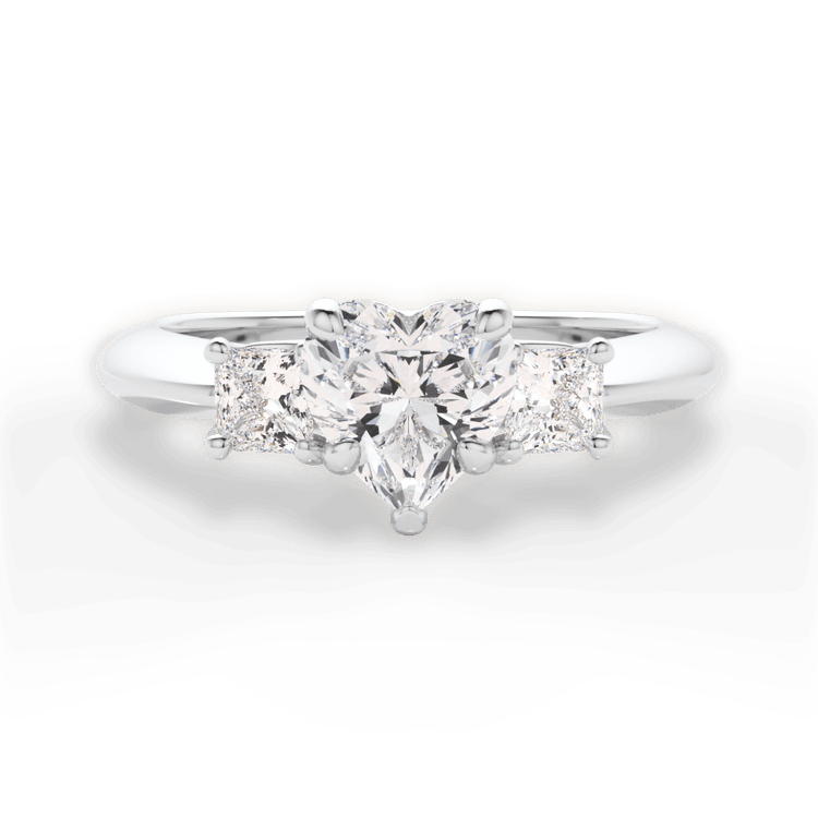The Ellie Heart Shaped Platinum Three-Stone Solitaire Engagement Ring