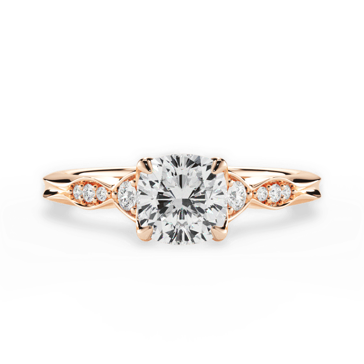 The Alida Cushion Cut 18kt Rose Gold Vintage Diamond Accent Engagement Ring