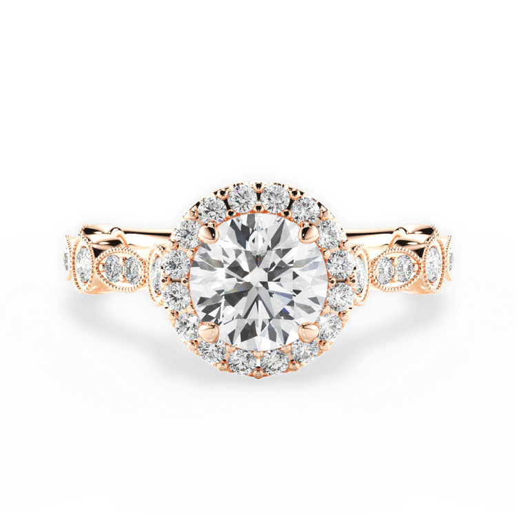 18kt Rose Gold Round & Marquise Diamond Halo Engagement Ring