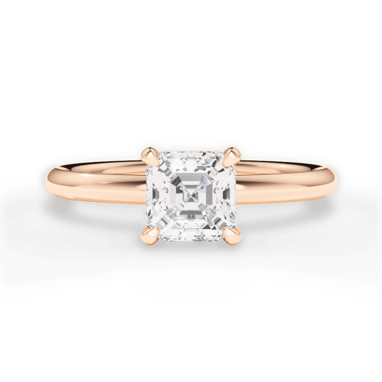 The Stella Asscher Cut 18kt Rose Gold Classic Solitaire Engagement Ring with Hidden Halo