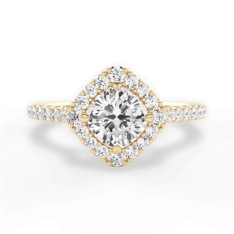 The Wynter Cushion Cut 18kt Yellow Gold Kite-Set Halo Diamond Engagement Ring