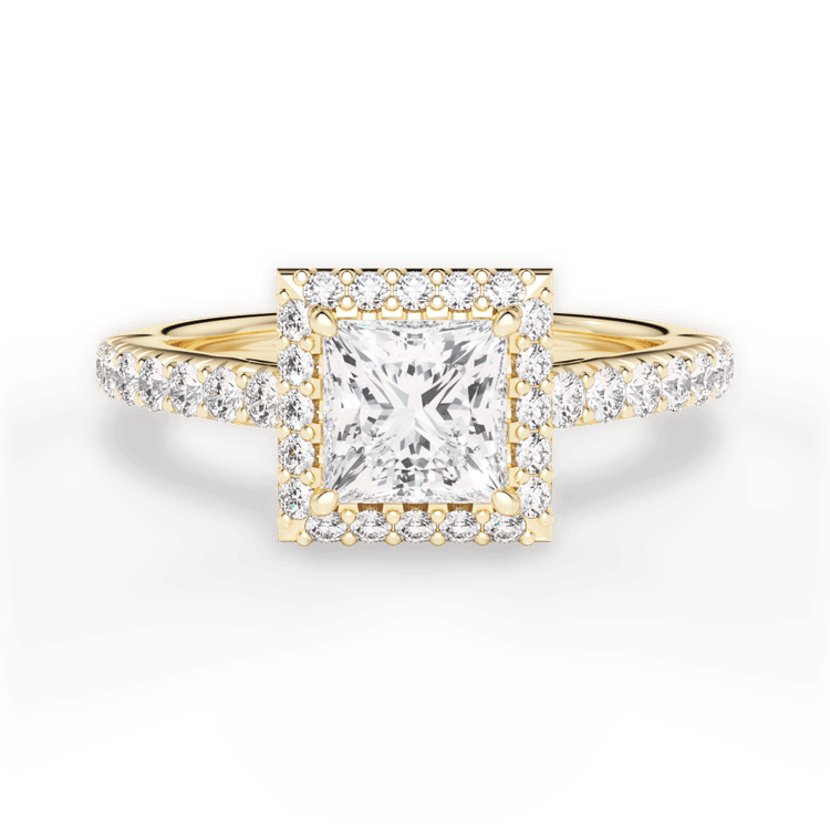 The Laura Pear Shaped 18kt Yellow Gold Classic French-set Halo Diamond Band Engagement Ring