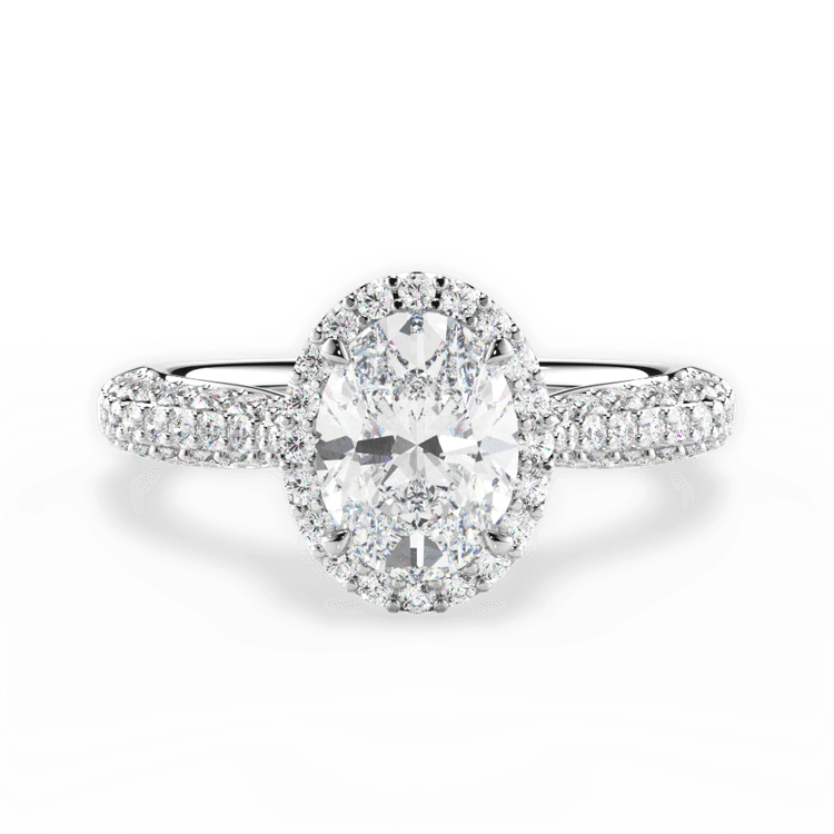 The Leilani Oval Cut Platinum Three Row Pavé Diamond Halo Engagement Ring