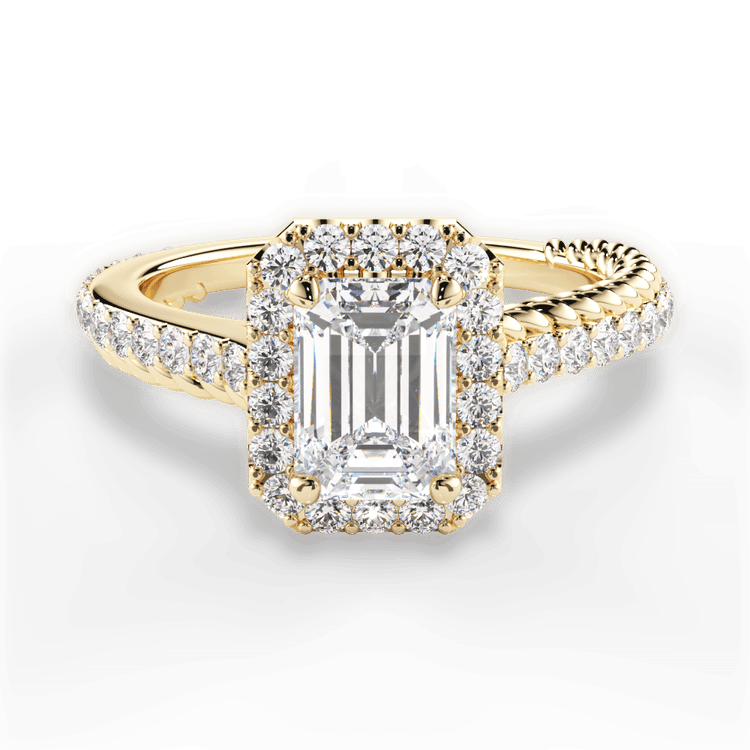 The Xiomara Emerald Cut 18kt Yellow Gold Two-Sided Split Diamond Engagement Ring