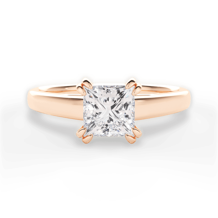 The Brooke Princess Shaped 18kt Rose Gold Solitaire Cathedral Tulip Engagement Ring